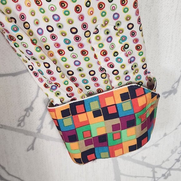 7 Downie St. Colorful Polkadot Cotton Contrast Flip Cuff Button Front Shirt - Picture 4 of 7